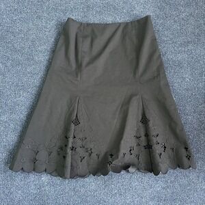 Vintage Carlisle Skirt Womens 4 Black Floral Eyelet A-Line Knee Length Lace Hem
